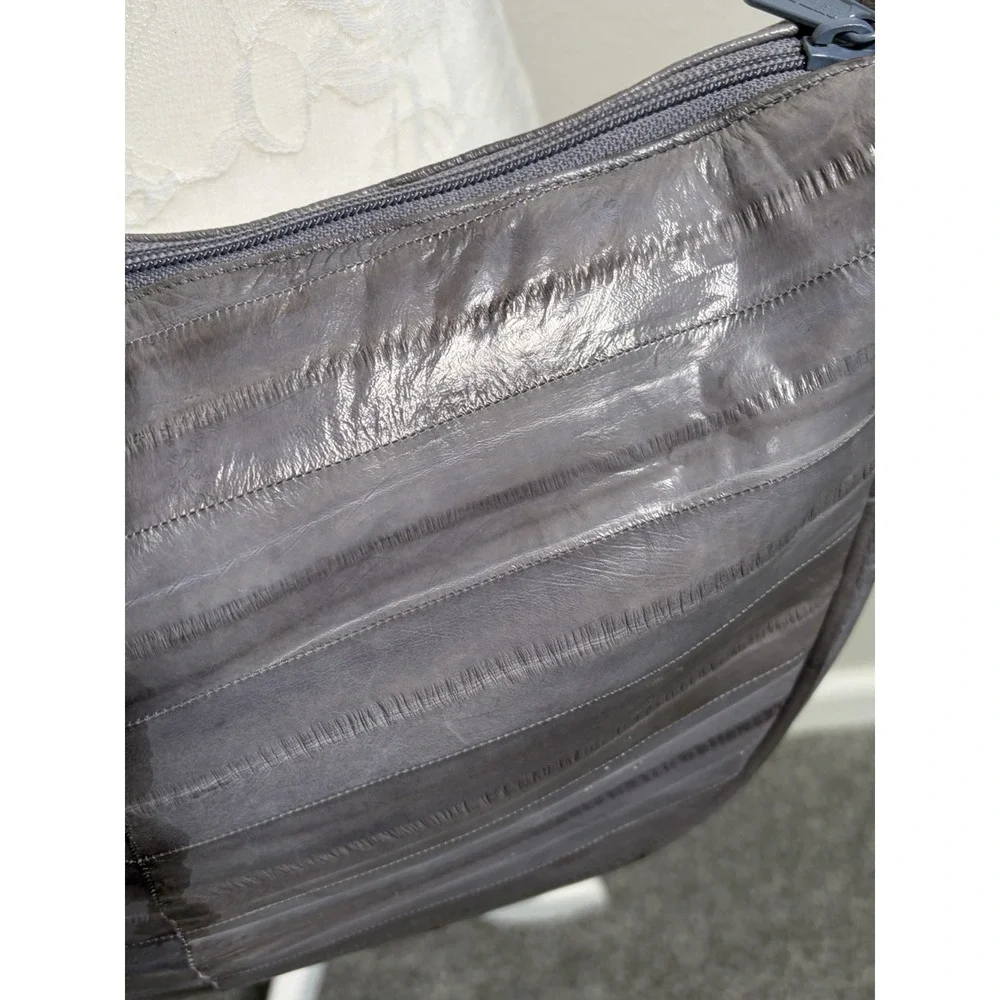 VTG Genuine Eel Skin Leather Gray Shoulder Handbag~Large 13